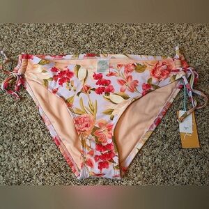 Kona Sol Floral Bikini Bottom Pink and White